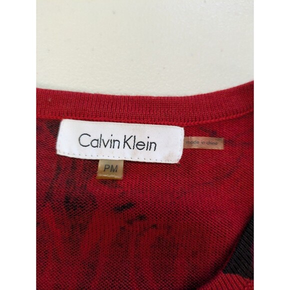 Calvin Klein Womens Cardigan Sweater PM Wool Blend Floral Dark Cottage Red Black - Picture 5 of 8